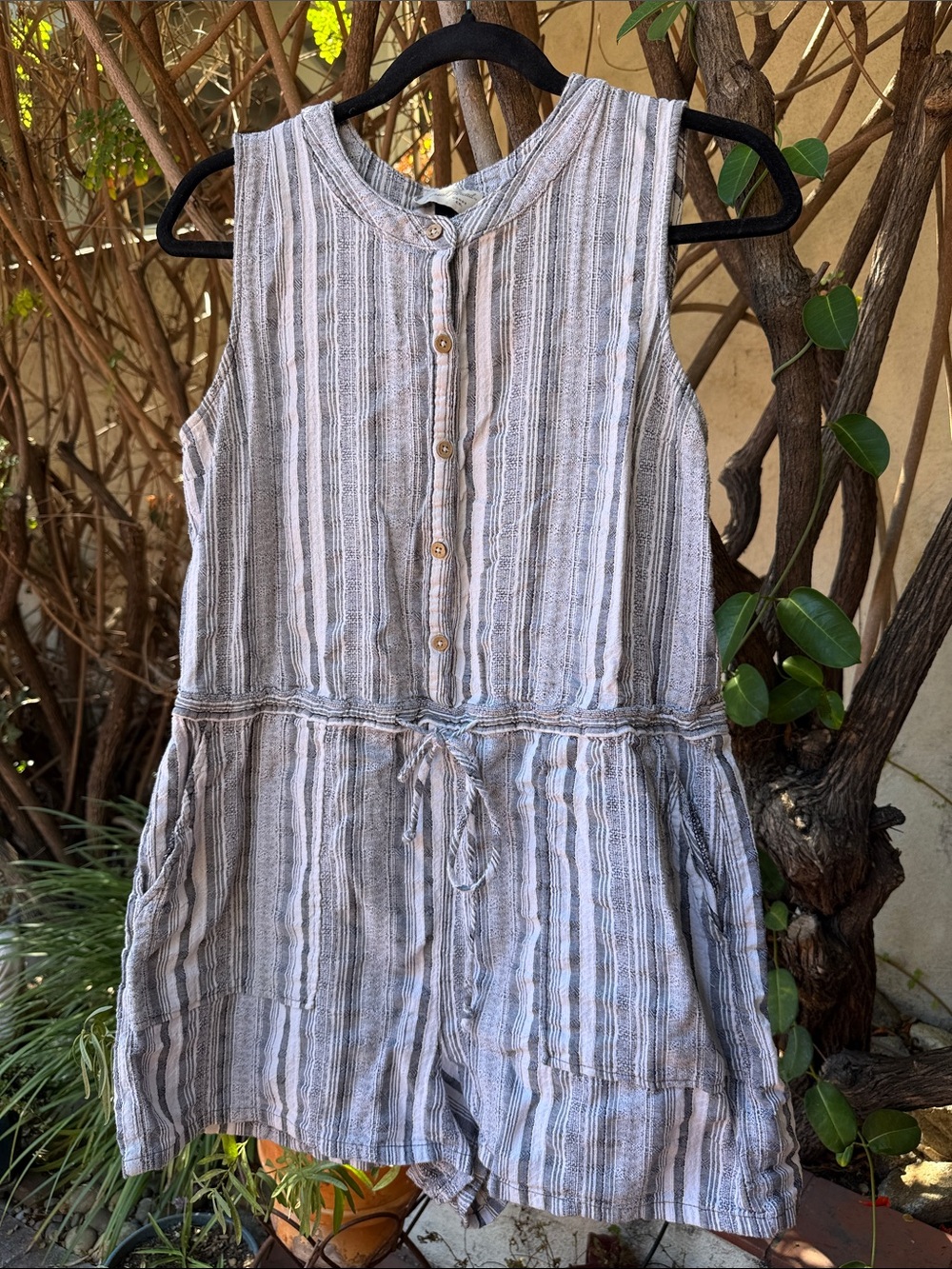 Universal Thread Striped Sleeveless One-Piece Romper in Light Gray and Cream
